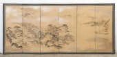 A JAPANESE SIX PANEL SCREENA J