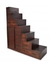 A JAPANESE STEPPED TANSU CHEST
