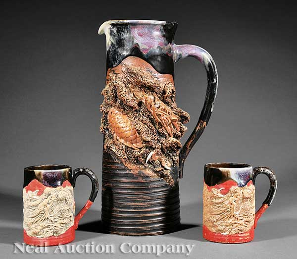 A Japanese Sumida Ware Dragon Motif