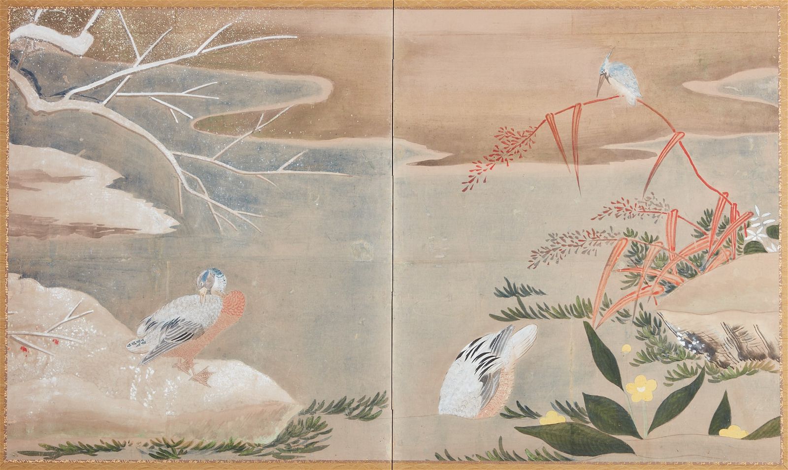 A JAPANESE TWO PANEL SCREENA