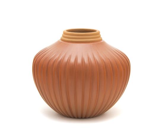 A Jemez Redware Melon Bowl having