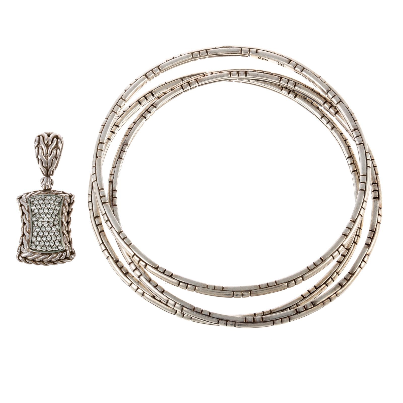 A JOHN HARDY DIAMOND PENDANT & TRIO