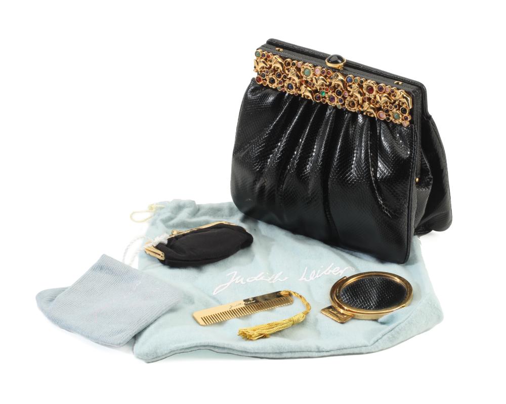 A JUDITH LEIBER BLACK SNAKE LEATHER
