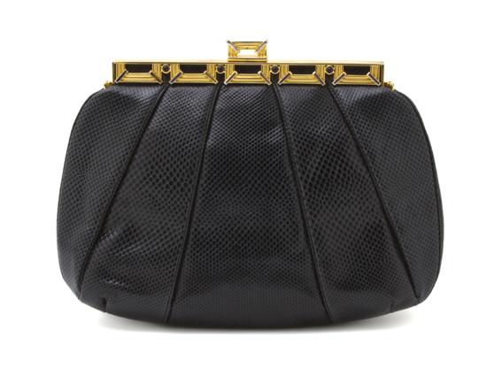 A Judith Leiber Navy Lizardskin