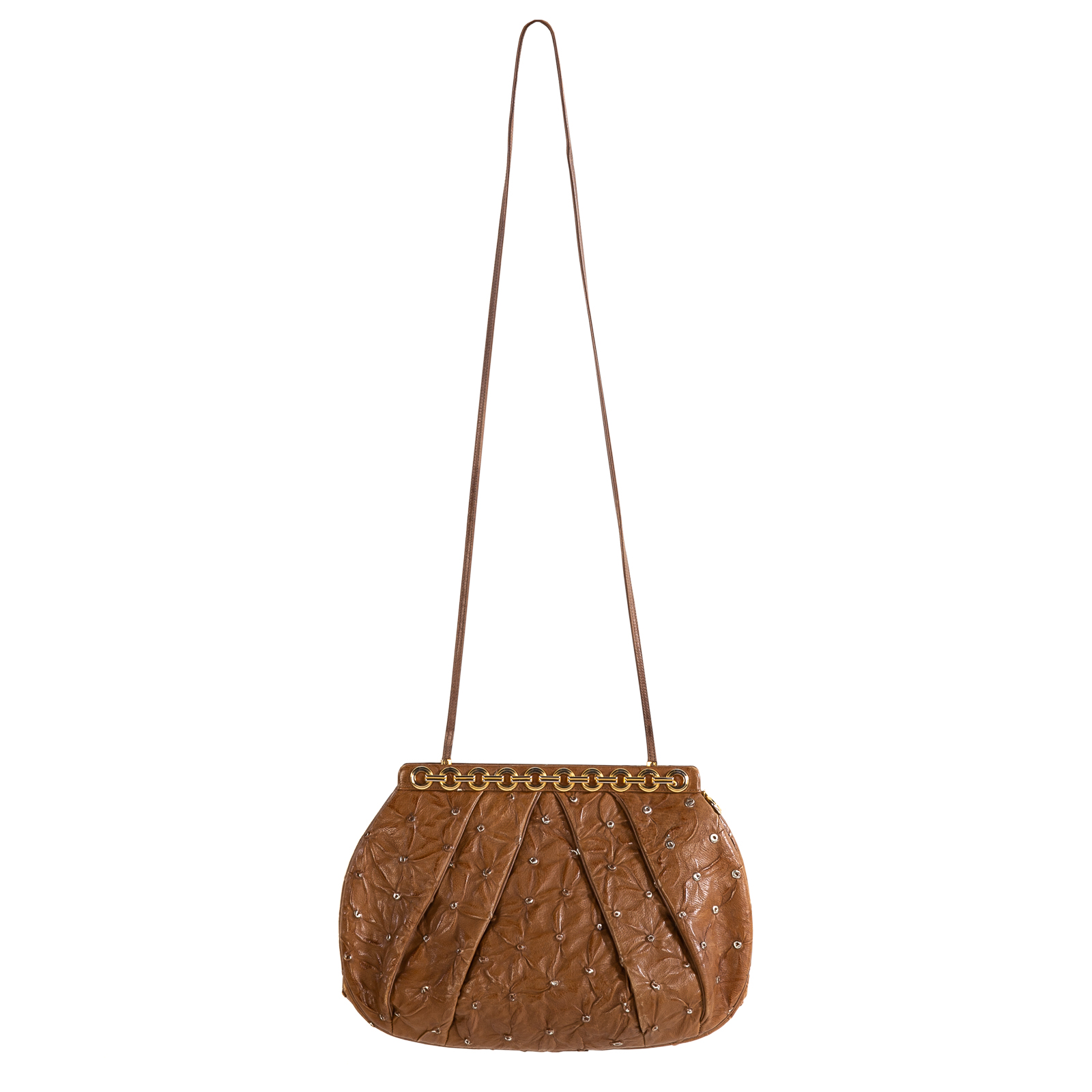 A JUDITH LEIBER STUDDED BAG A brown