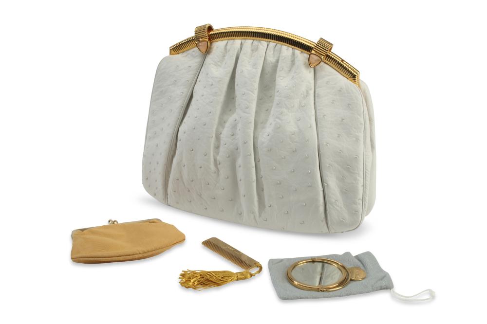 A JUDITH LIEBER WHITE OSTRICH LARGE