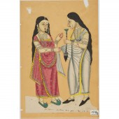 A Kalighat Painting of Two Wom