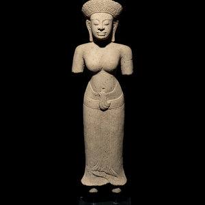 A Khmer Sandstone Figure of a Deity