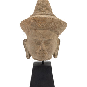 A Khmer Sandstone Head of Buddha