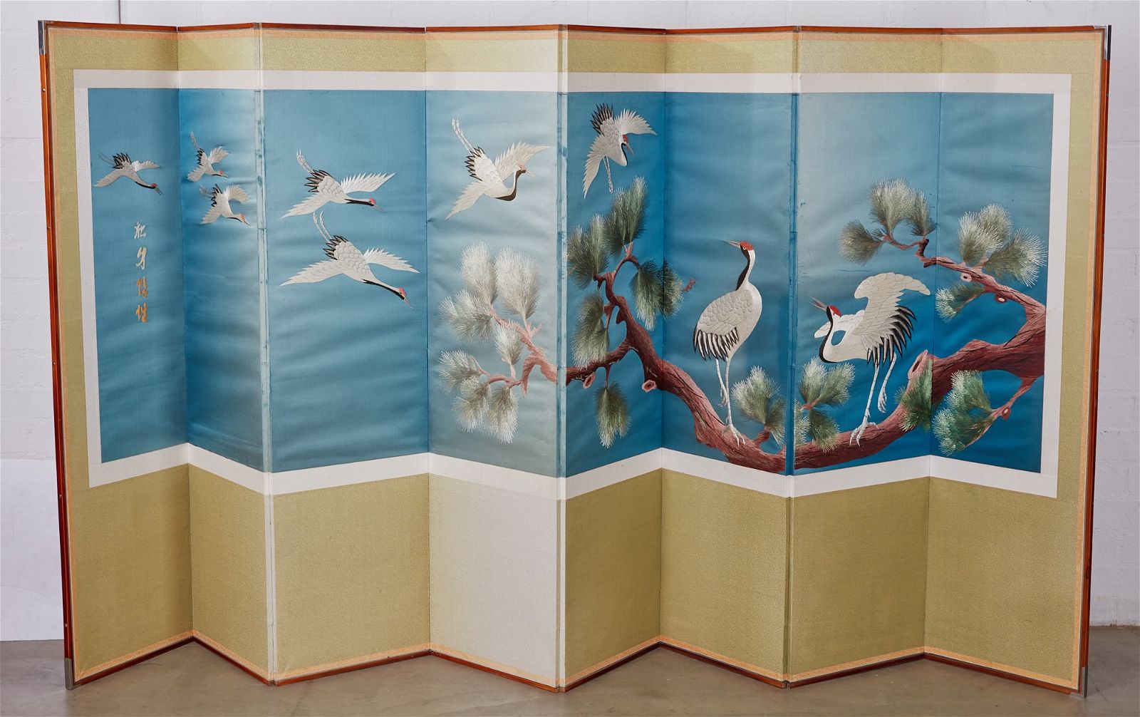 A KOREAN EMBROIDERED EIGHT PANEL