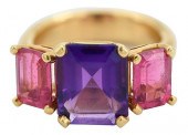 A LA PAGODE 18KT. AMETHYST PIN