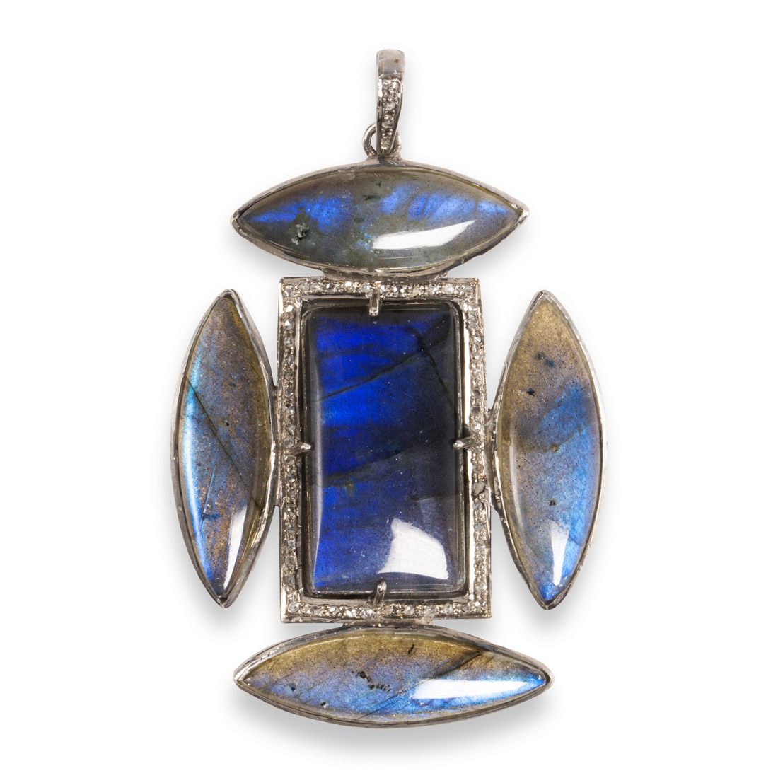 A LABRADORITE AND DIAMOND PENDANT