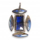 A LABRADORITE AND DIAMOND PEND