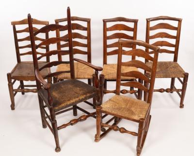 A ladder back armchair and five
