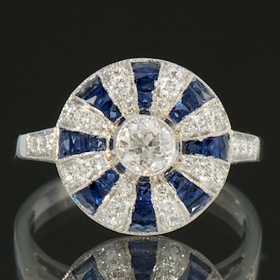 A Ladies' Diamond and Sapphire Ring