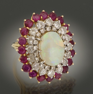 A Ladies' Opal Diamond and Ruby