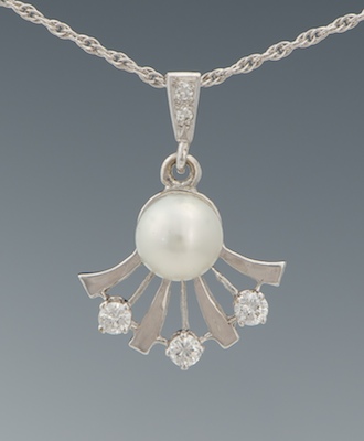A Ladies' Pearl and Diamond Pendant