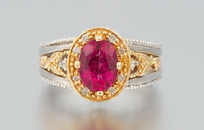 A Ladies' Two Tone Gold Diamond and