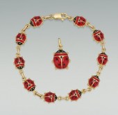 A Ladybug Gold and Enamel Brac
