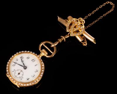 A lady's gold and enamel fob watch,