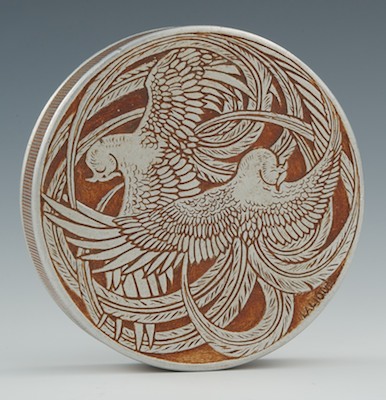 A Lalique Aluminum Powder Box