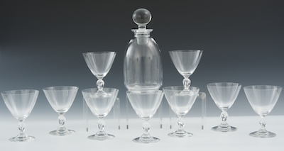 A Lalique Carafe and Nine Wine