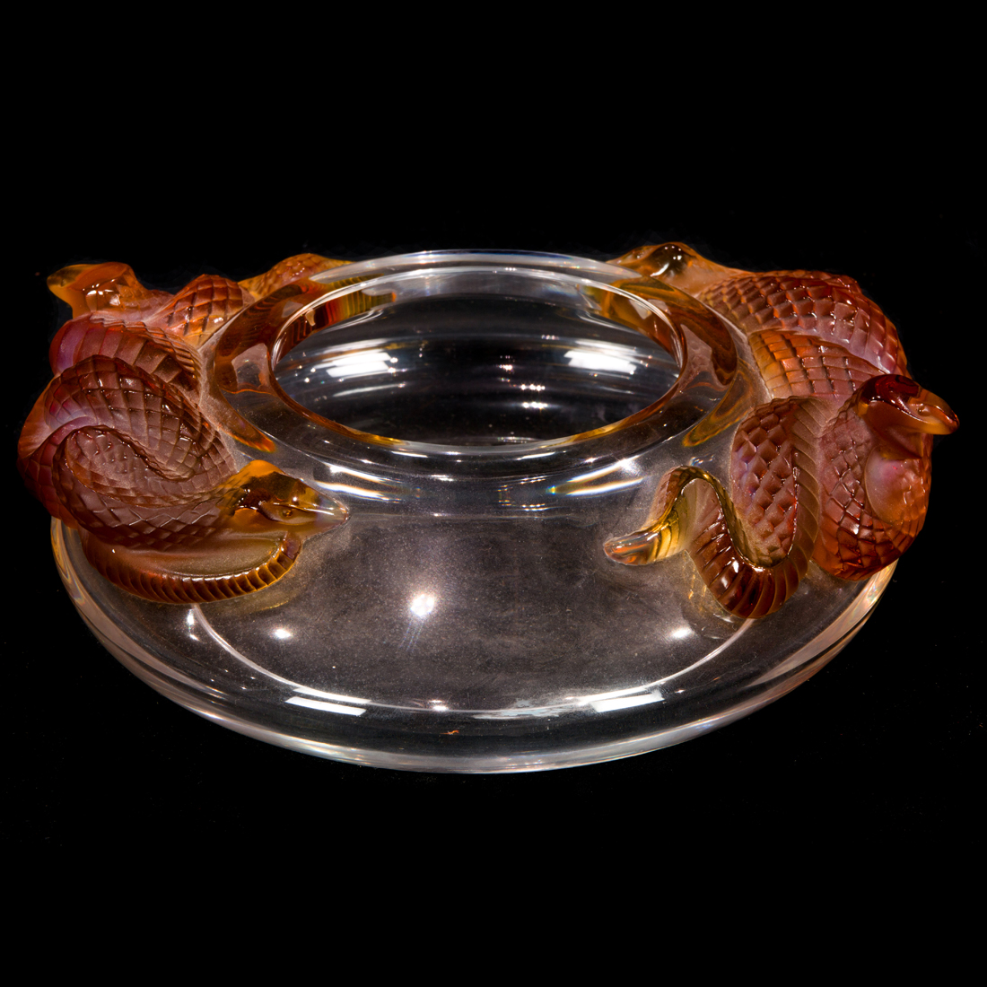 A LALIQUE CLEAR AND AMBER GLASS