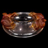 A LALIQUE CLEAR AND AMBER GLAS