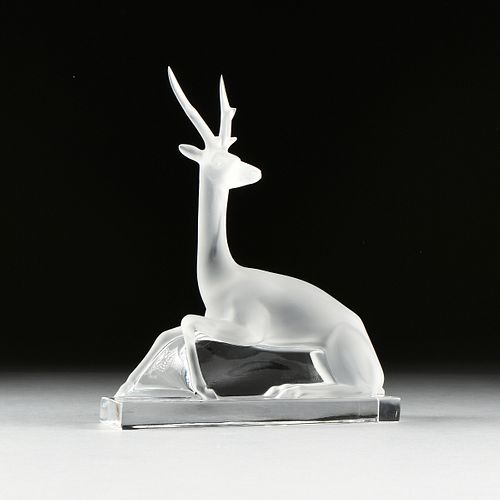 A LALIQUE FROSTED CRYSTAL STAG