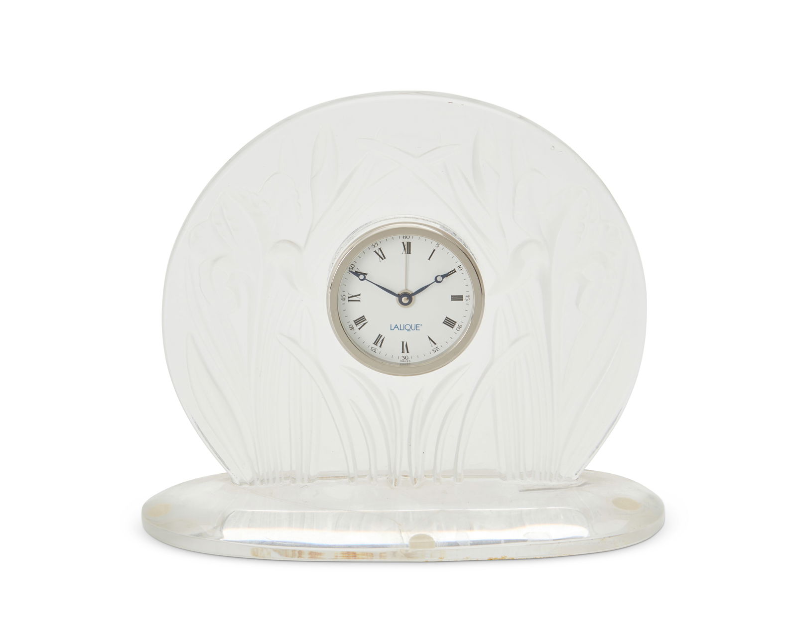 A LALIQUE GLASS "IRIS" CLOCKA