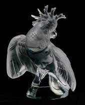 A LALIQUE GLASS MODEL OF A COC