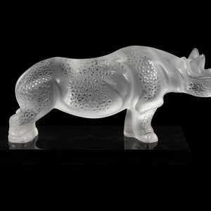 A Lalique Rhinoceros  on a black