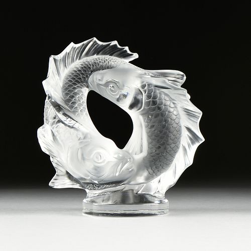 A LALIQUE "TWO FISH" FROSTED