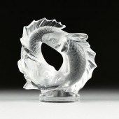 A LALIQUE "TWO FISH" FROSTED C