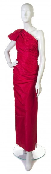 A Lanvin Red Ruched Silk Taffe