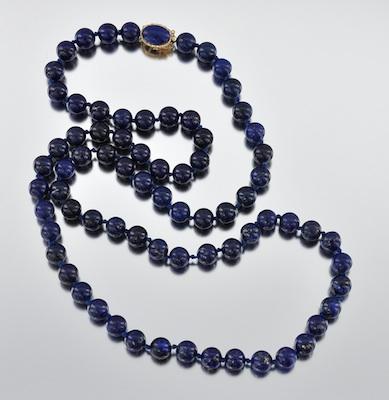 A Lapis Bead Necklace 14k yellow