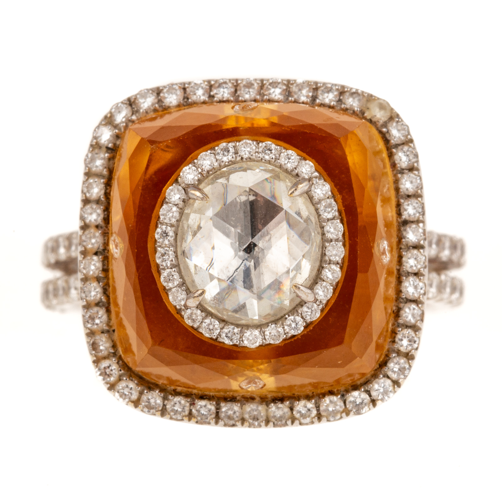 A LAREINA CITRINE & DIAMOND RING IN