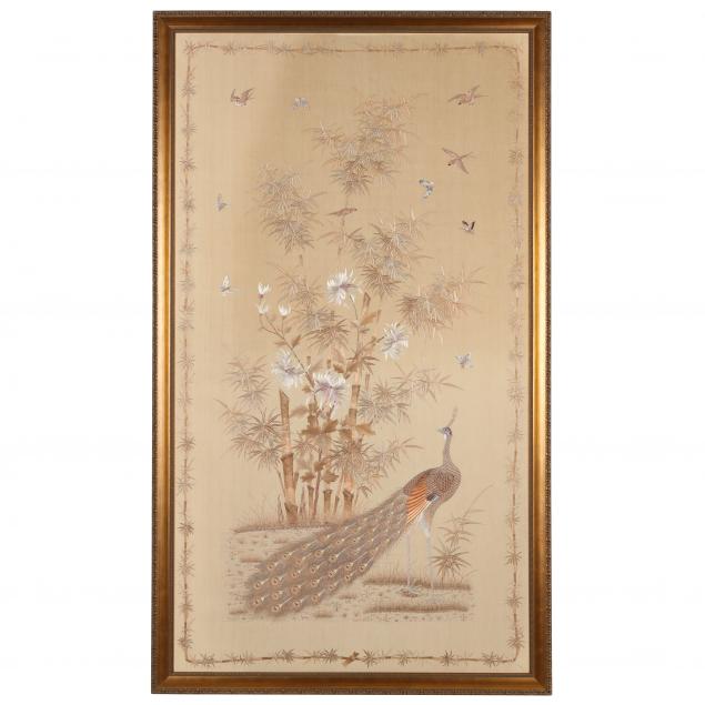 A LARGE ASIAN SILK EMBROIDERED