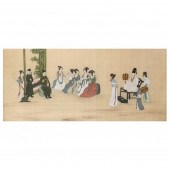 A LARGE ASIAN SILK PAINTING  C