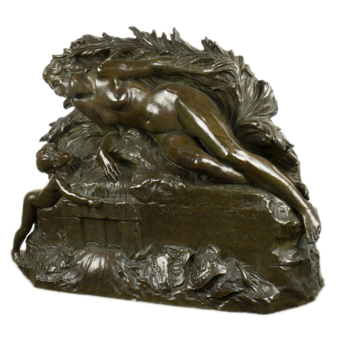 A LARGE BELGIAN PATINATED BRONZE