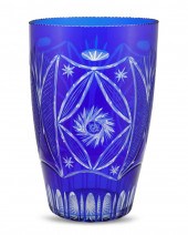 A LARGE BOHEMIAN COBALT CUT GL