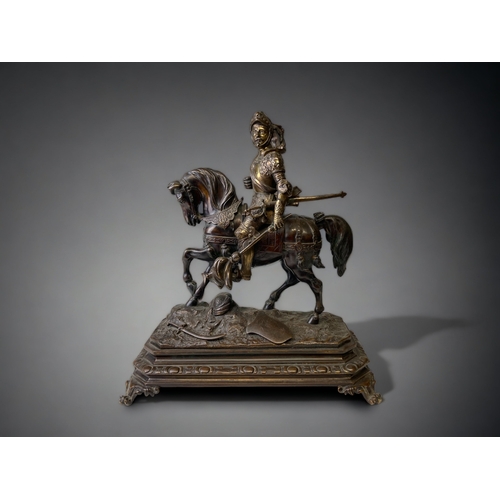 A LARGE BRONZE TEMPLAR KNIGHT ON