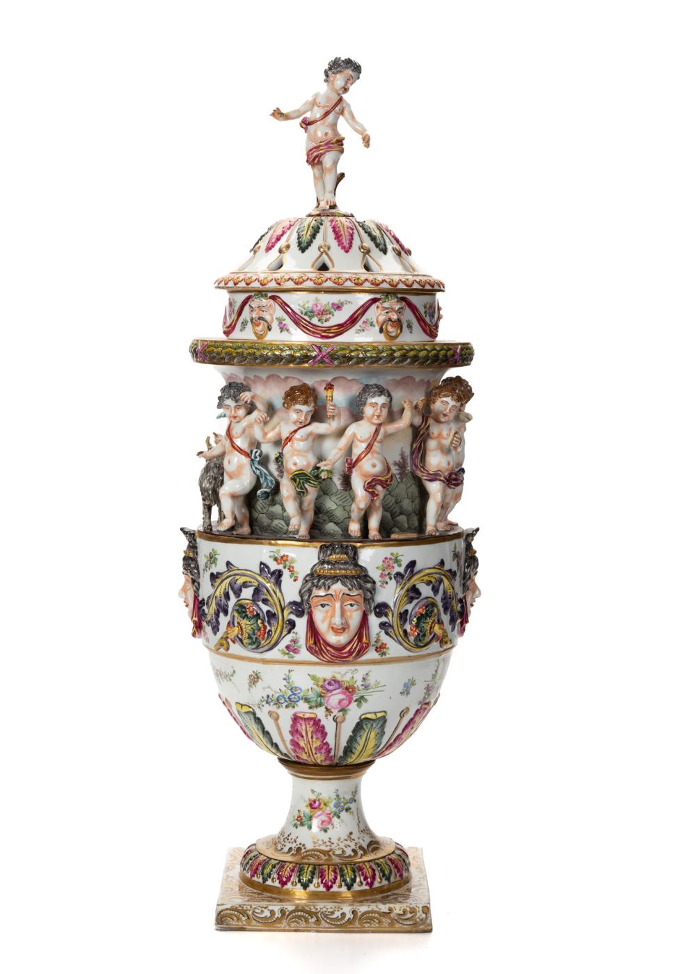 A LARGE CAPODIMONTE URNA large