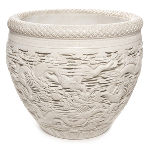 A Large Carved White Glazed