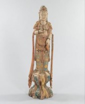 A Large Carved Wood Quan Yin T