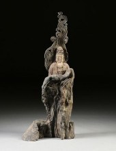 A LARGE CHINESE CARVED TREE TR