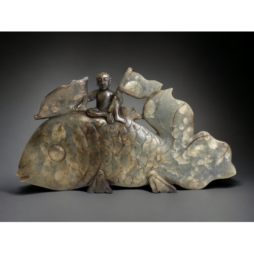 A LARGE CHINESE JADE SCULPTURE.