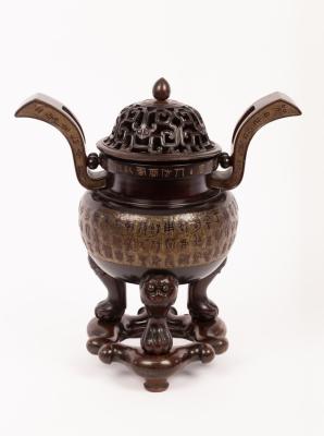 A large Chinese wooden censer,