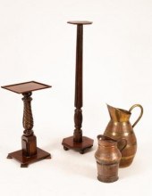 A large coopered oak jug, bras