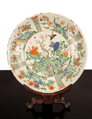 A large famille verte saucer-shaped